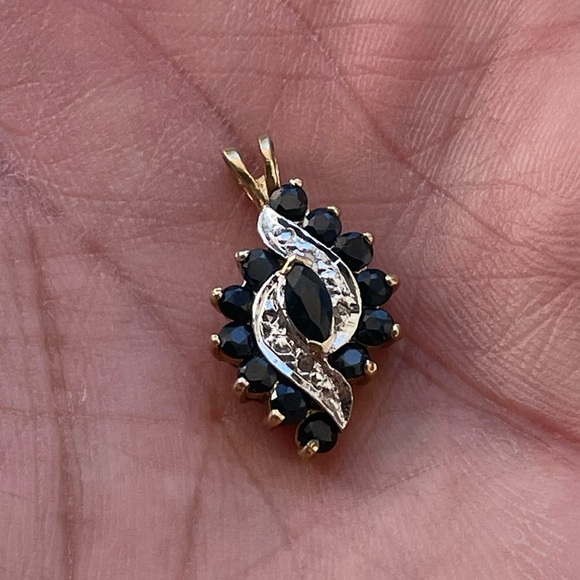 Zales Jewelry - Blue Sapphire Diamond Sterling Silver Pendant Marquise Drop